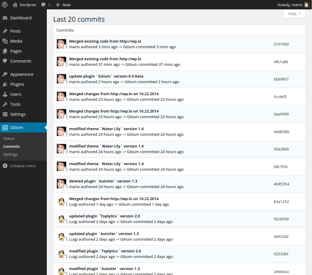 Github’s commits page