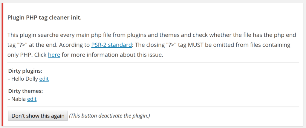Plugin PHP tag cleaner init