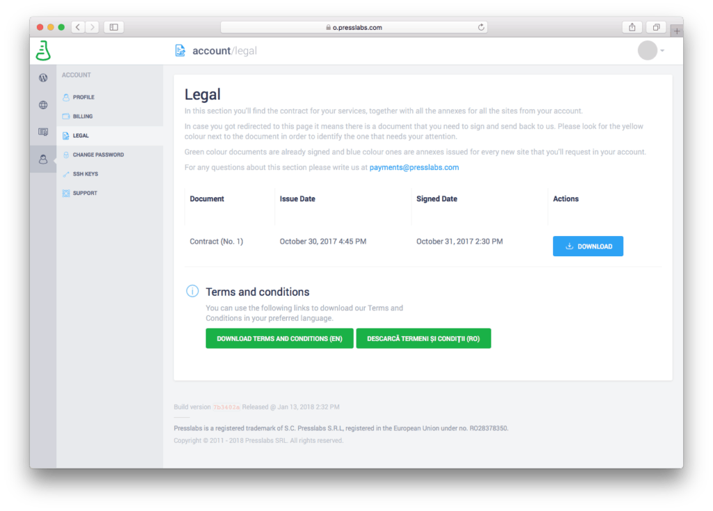Legal, our newest section in the Presslabs dashboard