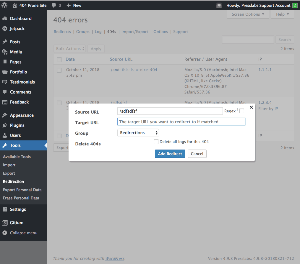 WordPress Redirect Plugins - Redirection