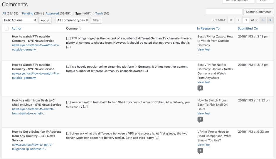 How does comment spam affect WordPress websites?